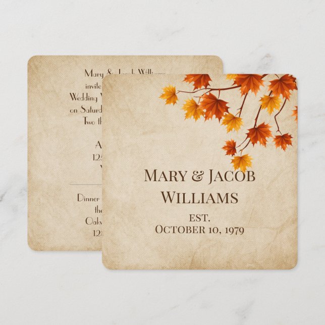 Invitación Boda de otoño Vow Renewal (Anverso / Reverso)