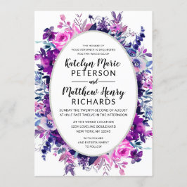 Invitación Boda de óvalo de acuarela violeta floral encantado