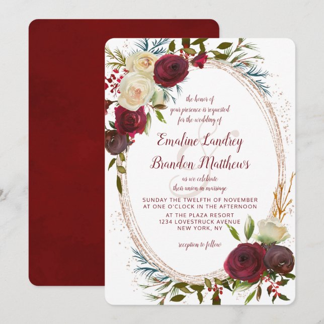 Invitación Boda de óvalo elegante de la acuarela de Mistletoe (Anverso / Reverso)
