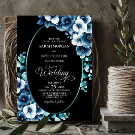 Invitación Boda de óvalo floral azul