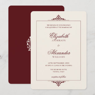 Invitación Boda de óvalo vintage rojo burgundy de dinero anti