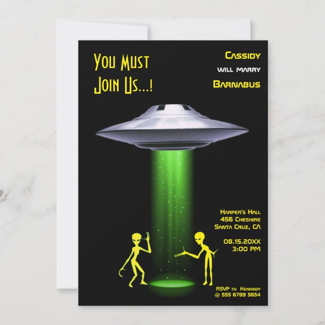 Invitación Boda de OVNI 🛸 divertida Alien (Anverso)