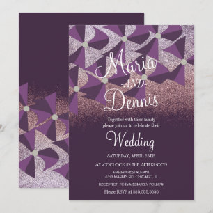 Invitación Boda de Oxalis Floral Moderno Purpura con Brillo