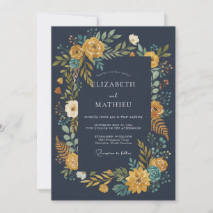 Invitación Boda de Óxido de Medianoche Ranunculus Gris Eucali