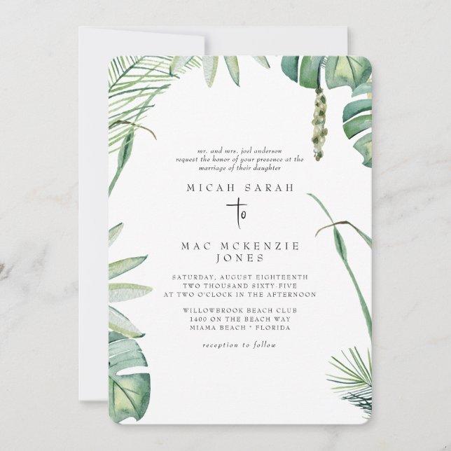 Invitación Boda de Padres de Novias Tropicales de Playa Blanc (Anverso)