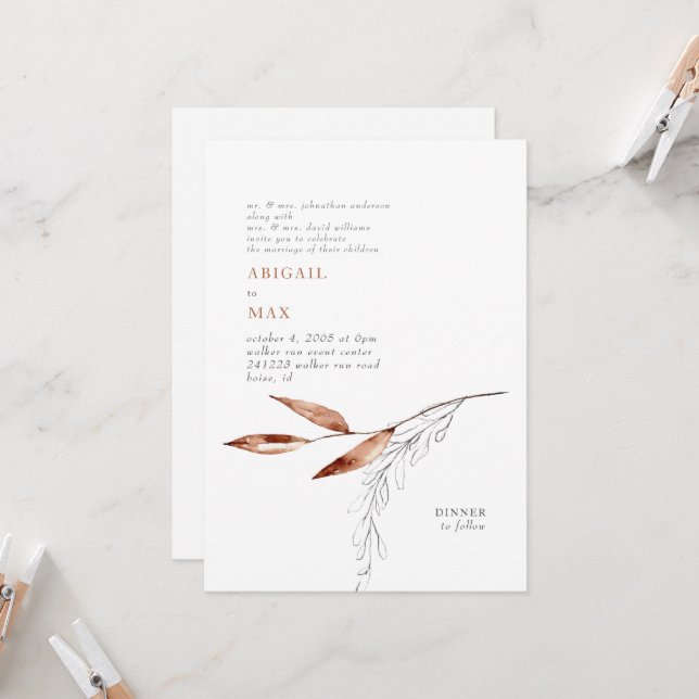 Invitación Boda de Padres Foliage Modernos Blanco/Terracota (Anverso/Reverso In Situ)