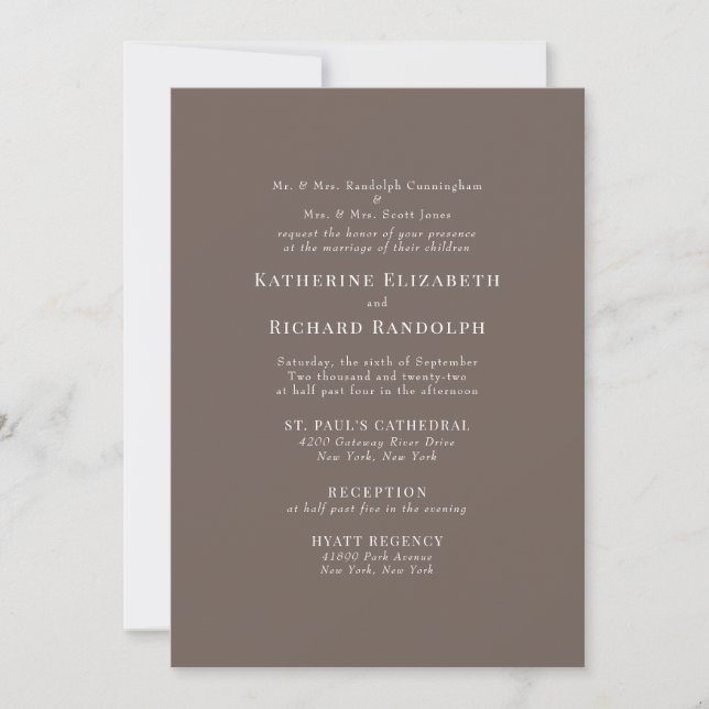 Invitación Boda de padres modernos marrón 2 lugar (Anverso)