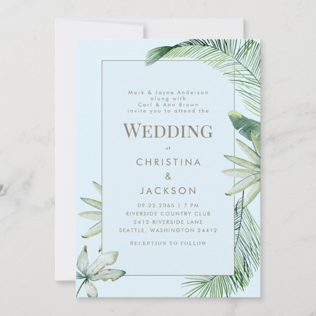 Invitación Boda de padres tropicales azul helado verde (Anverso)