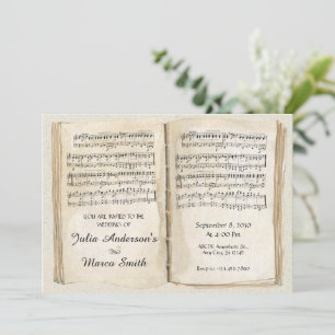 Invitación boda de páginas de libros de música de hojas antig