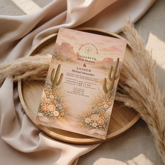 Invitación Boda de paisaje de cactus Desierto Rubor (Subido por el creador)