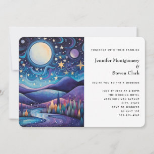 Invitación Boda de paisaje de gran luna en noche caprichosa