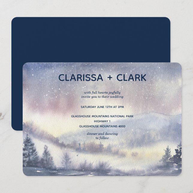 Invitación Boda de paisaje de montaña acuático moderno (Anverso / Reverso)