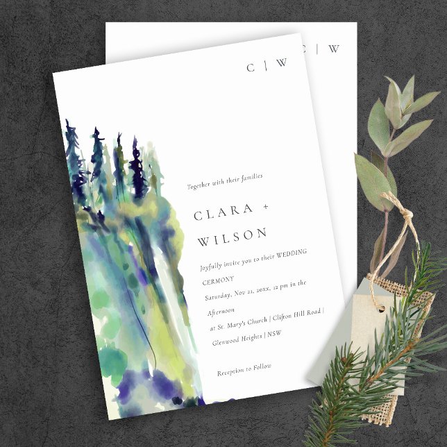 Invitación Boda de Paisaje de Montaña de Árbol Pino Mínimo Su (Subido por el creador)