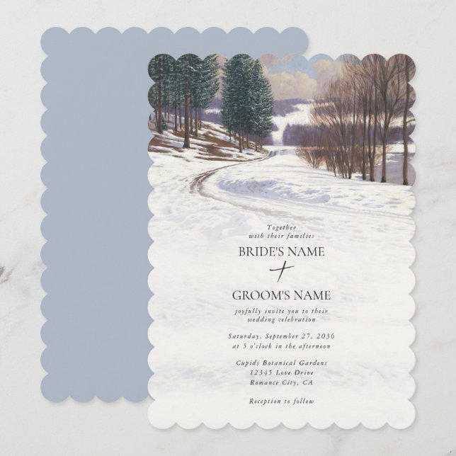 Invitación Boda de paisaje de nieve de invierno acuarela (Anverso / Reverso)