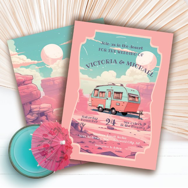 Invitación Boda de paisaje del desierto del Camping Retro (Subido por el creador)