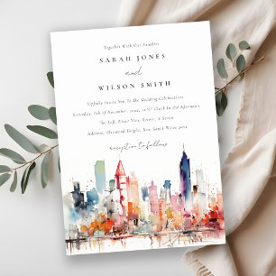 Invitación Boda de paisaje en acuarela de Chicago Illinois
