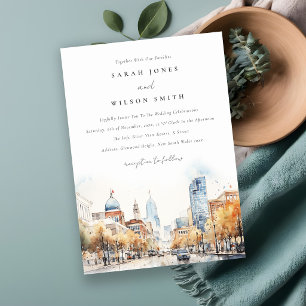 Invitación Boda de paisaje en acuarela de Indianápolis, India