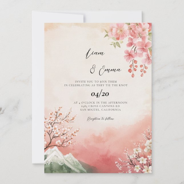 Invitación Boda de paisaje tradicional japonés (Anverso)