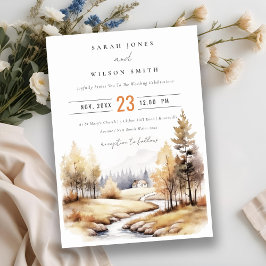 Invitación Boda de paisajes de otoño de acuarela silenciada