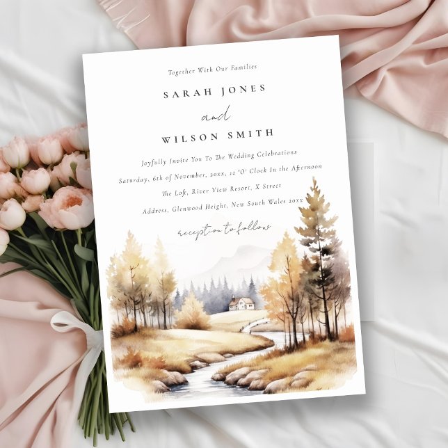 Invitación Boda de paisajes de otoño de acuarela silenciada (Subido por el creador)
