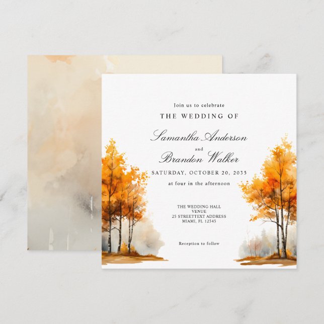 Invitación Boda de paisajes de otoño en otoño (Anverso / Reverso)