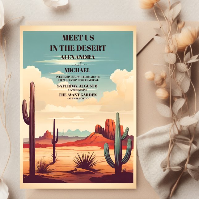 Invitación Boda de paisajes de Retro Desert Cactus (Subido por el creador)