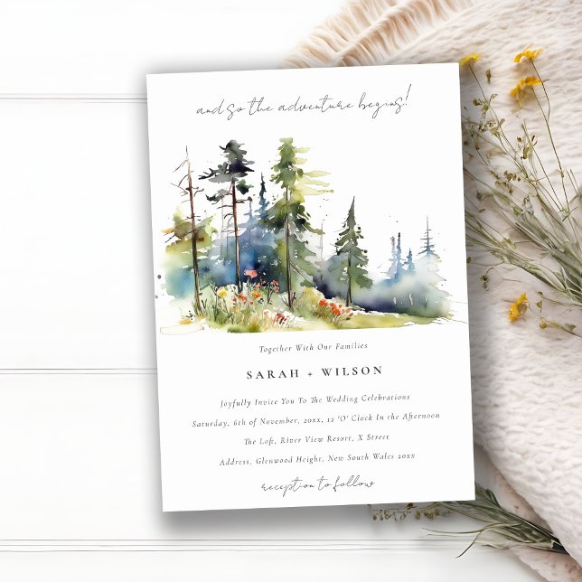 Invitación Boda de paisajes del bosque de Pine Begin Adventur (Subido por el creador)