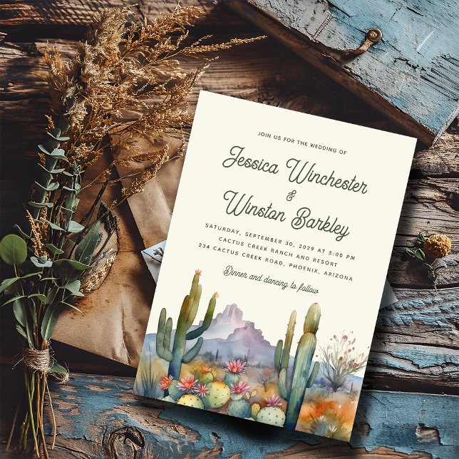 Invitación Boda de paisajes del desierto de Olive Cactus (Subido por el creador)