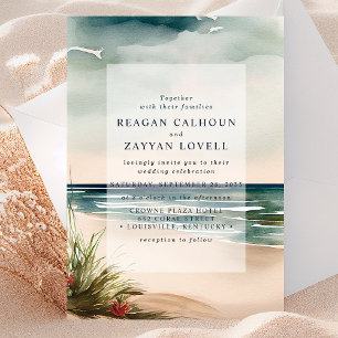 Invitación Boda de paisajes marinos de playa con acuarela