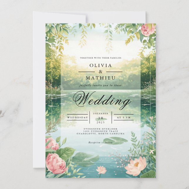 Invitación Boda de paisajes Tranquilo Bloom (Anverso)
