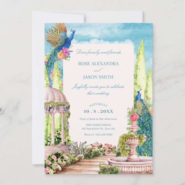 Invitación Boda de pájaro acuático con adornos florales (Anverso)