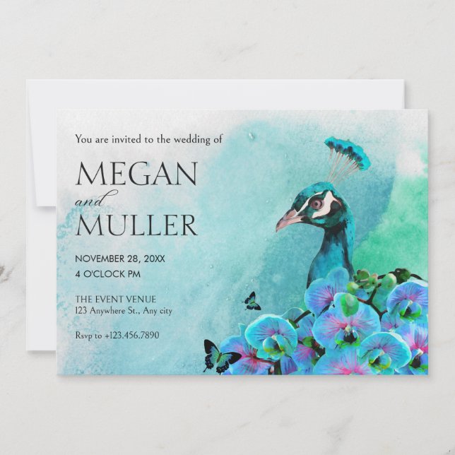Invitación Boda de pájaro azul estético (Anverso)