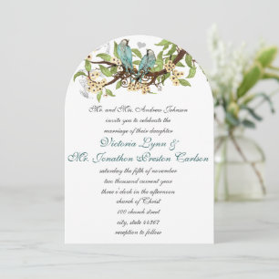 Invitación Boda de pájaro azul y amarillo Aqua verde azulado