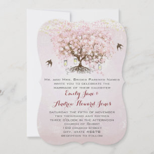 Invitación Boda de pájaro de amor de árbol de hojas de corazó