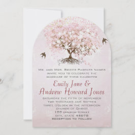 Invitación Boda de pájaro de amor de árbol de hojas de corazó