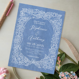 Invitación Boda de pájaro de flores silvestres azul de Cornfl