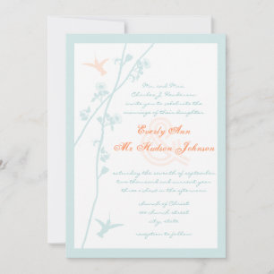 Invitación Boda de pájaro de la flor de coral azul Aqua