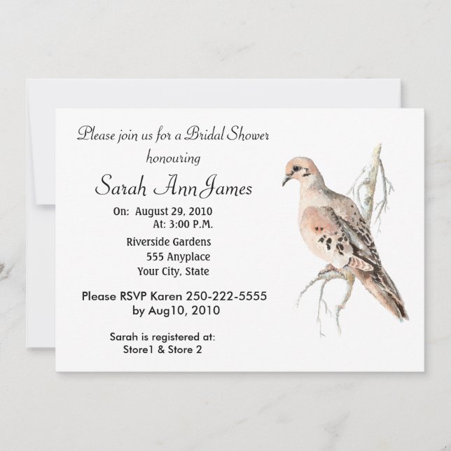 Invitación Boda de pájaro Dove Dove Turtle Dove (Anverso)