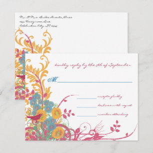Invitación Boda de pájaro flor silvestre frambuesa cera de ab