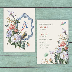 Invitación Boda de pájaro floral estética