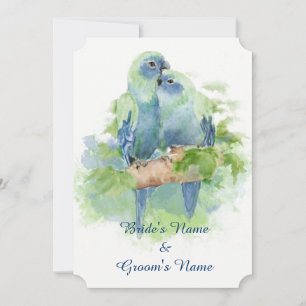 Invitación Boda de pájaro tropical loro azul acuarela