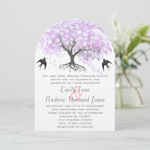 Invitación Boda de pájaro vintage del árbol de lavanda de hoj