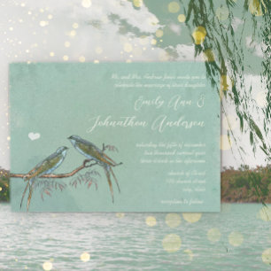 Invitación Boda de pájaro Willow Tree Grove Green Blue Love