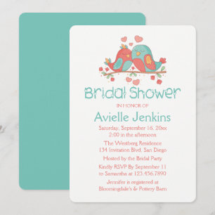 Invitación Boda de Pájaros de Amor Azul Turquesa Ducha de Nov
