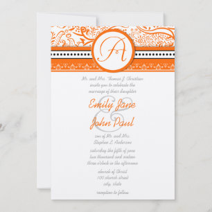 Invitación Boda de pájaros de amor naranja coral india Mehndi