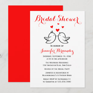 Invitación Boda de pájaros de amor y corazones en rojo para d