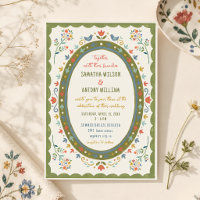 Boda de pájaros florales caprichosos coloridos