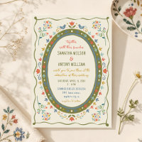 Boda de pájaros florales caprichosos coloridos