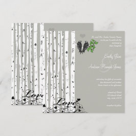 Invitación Boda de pájaros vintage abedul nube plateada