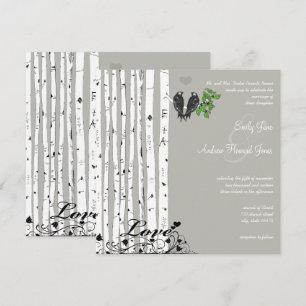 Invitación Boda de pájaros vintage abedul nube plateada